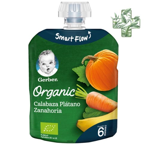 Gerber Organic Calabaza Platano Zanahoria 1 Pouch 90 G