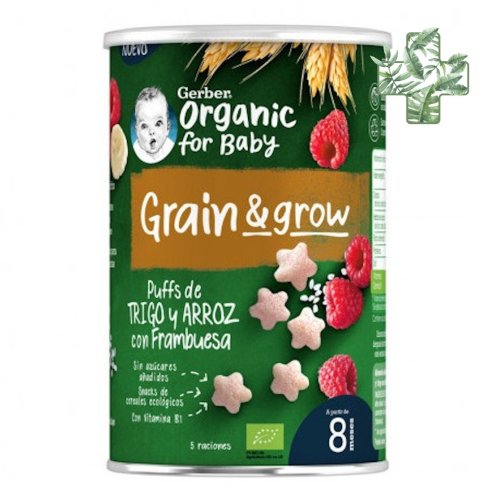 Gerber Snack Organic Trigo Arroz Con Frambuesa 1 Bolsita 35 G